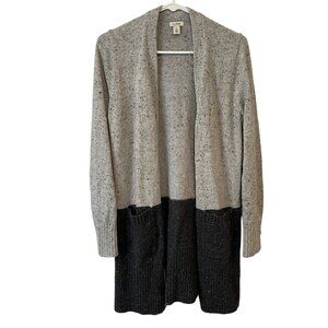 L.L.Bean XS Two-Tone Open-Front Cardigan Sweater Gray & Black Pockets